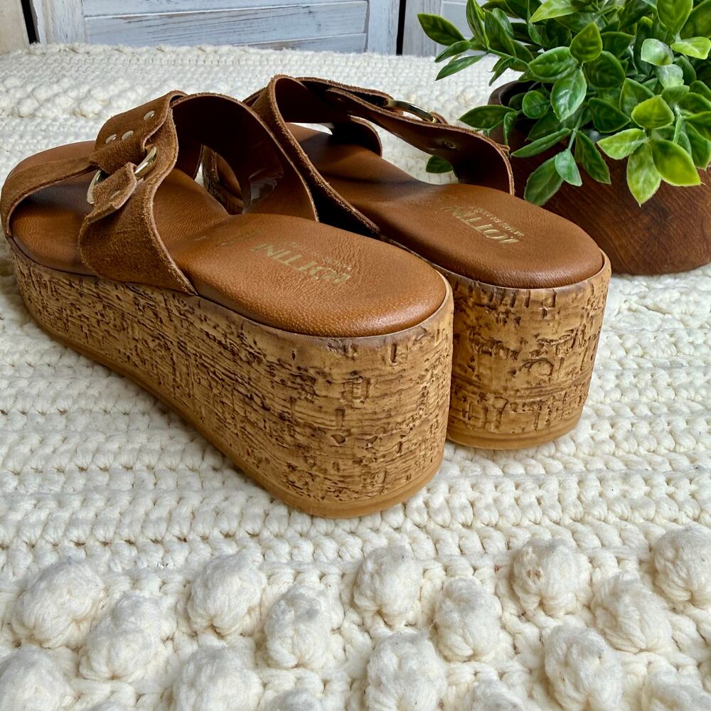 NEW LOTTINI ITALY Womens 39 US 9 Cross Band Buckle Cork Wedge Slide Sandal Brown - Picture 10 of 16